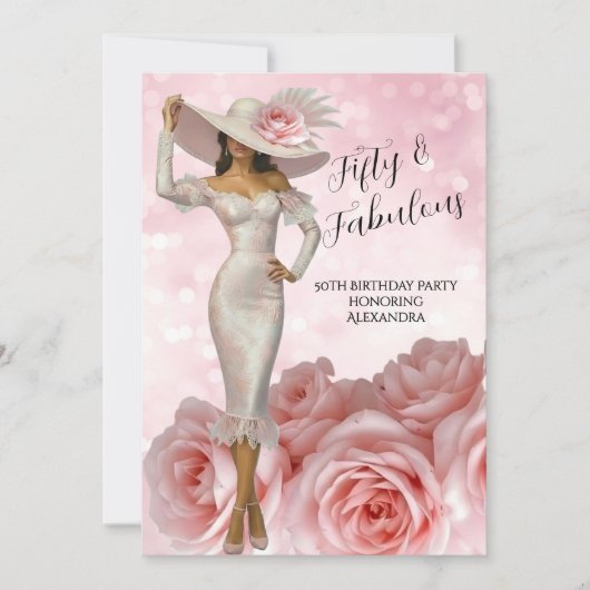 素晴らしい誕生日グラモールウーマンピンクローズ 招待状 (正面)