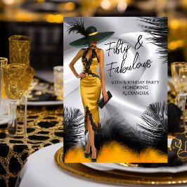 素晴らしい誕生日グラモールウーマンブラック金ゴールド羽 招待状