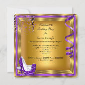 素晴らしい誕生日グリッターパープルハイヒール金ゴールド3 招待状 (裏面)