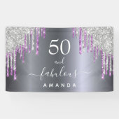 素晴らしい誕生日シルバーパープルグリッターガラス 横断幕 (横)