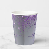 素晴らしい誕生日シルバーパープルグリッターモノグラム 紙コップ (右)