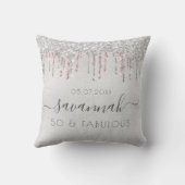 素晴らしい誕生日シルバーピンクのグリッタードリップス名 クッション (裏面)