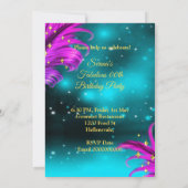 素晴らしい誕生日ティール(緑がかった色)パープルピンクシャンパーニュパーティー 招待状 (裏面)