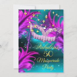 素晴らしい誕生日ティール（緑がかった色）パープルピンクマスカレードマスク 招待状