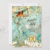 素晴らしい誕生日ティール（緑がかった色）ホワイト金ゴールドウーマンシャンパン 招待状 (正面)