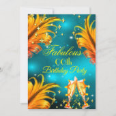 素晴らしい誕生日ティール(緑がかった色)金ゴールドイエローシャンパンパーティー 招待状 (正面)