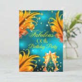 素晴らしい誕生日ティール(緑がかった色)金ゴールドイエローシャンパンパーティー 招待状 (スタンド正面)