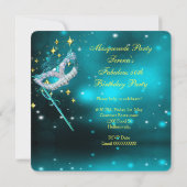 素晴らしい誕生日ティール(緑がかった色)金ゴールド仮装パーティー 招待状 (裏面)