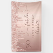 素晴らしい誕生日バラ金ゴールドグリッターピンクへようこそ 横断幕 (縦)