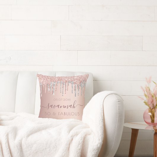 素晴らしい誕生日バラ金ゴールドグリッターピンクシルバー クッション (ソファ)