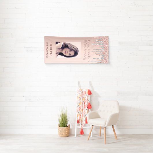 素晴らしい誕生日バラ金ゴールド写真の銀の滴 横断幕 (インサイチュ)