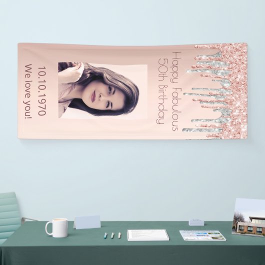 素晴らしい誕生日バラ金ゴールド写真の銀の滴 横断幕 (トレードショー)