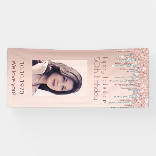 素晴らしい誕生日バラ金ゴールド写真の銀の滴 横断幕 (横)