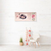 素晴らしい誕生日バラ金ゴールド写真ピンク 横断幕 (インサイチュ)