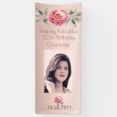 素晴らしい誕生日バラ金ゴールド写真ピンク 横断幕 (縦)