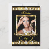 素晴らしい誕生日パーティパールブラック金ゴールド写真2 招待状 (正面)
