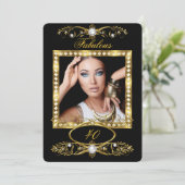 素晴らしい誕生日パーティパールブラック金ゴールド写真 招待状 (スタンド正面)