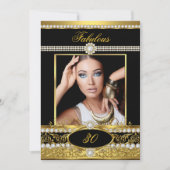 素晴らしい誕生日パーティブラック金ゴールドグラムフォト 招待状 (正面)