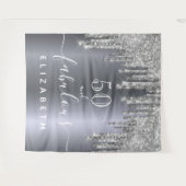 素晴らしい誕生日パーティーのグリッターシルバー輝き タペストリー (正面(横))