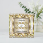 素晴らしい誕生日パーティークリームダイヤモンドパール金ゴールド 招待状 (スタンド正面)