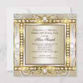 素晴らしい誕生日パーティークリームダイヤモンドパール金ゴールド 招待状 (裏面)