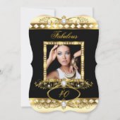 素晴らしい誕生日パーティークリームパール金ゴールド写真 招待状 (正面)