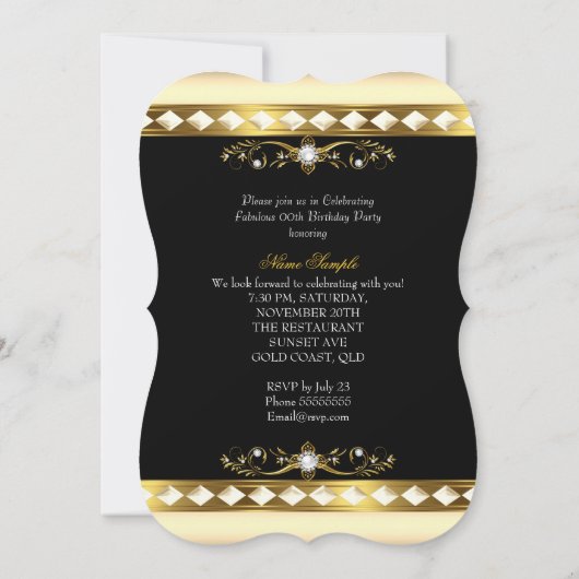 素晴らしい誕生日パーティークリームパール金ゴールド写真 招待状 (裏面)