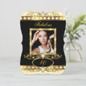 素晴らしい誕生日パーティークリームパール金ゴールド写真 招待状 (スタンド正面)