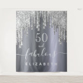 素晴らしい誕生日パーティーグリッターシルバースパークル タペストリー (正面)