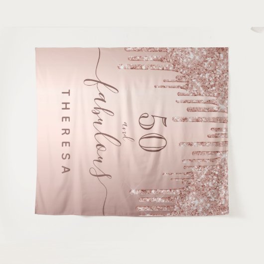 素晴らしい誕生日パーティーグリッターバラ金ゴールドスパークル タペストリー (正面(横))