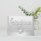 素晴らしい誕生日パーティーシルバーホワイトダイヤモンドパール 招待状 (スタンド正面)