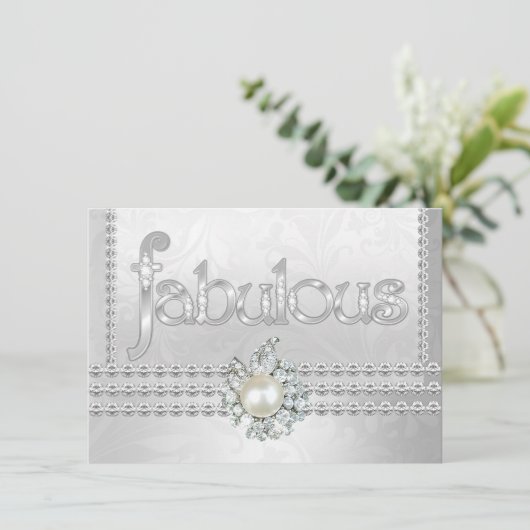 素晴らしい誕生日パーティーシルバーホワイトダイヤモンドパール 招待状 (スタンド正面)