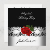 素晴らしい誕生日パーティーバラレッド白黒 招待状 (正面/裏面)