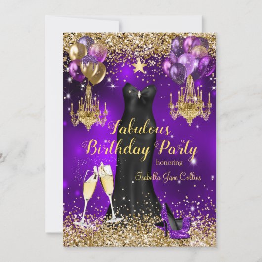 素晴らしい誕生日パープルお祝いスター 招待状 (正面)