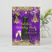 素晴らしい誕生日パープルお祝いスター 招待状 (スタンド正面)