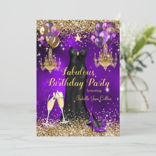 素晴らしい誕生日パープルお祝いスター 招待状 (スタンド正面)