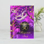 素晴らしい誕生日パープルピンクの仮装マスク 招待状 (スタンド正面)