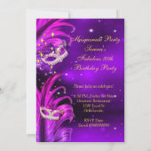素晴らしい誕生日パープルピンクの仮装マスク 招待状 (裏面)