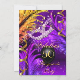 素晴らしい誕生日パープルマスカレードマスク金ゴールド 招待状