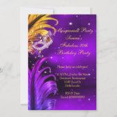 素晴らしい誕生日パープルマスカレードマスク金ゴールド 招待状 (裏面)