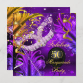 素晴らしい誕生日パープル金ゴールドマスカレードパーティー2 招待状 (正面/裏面)