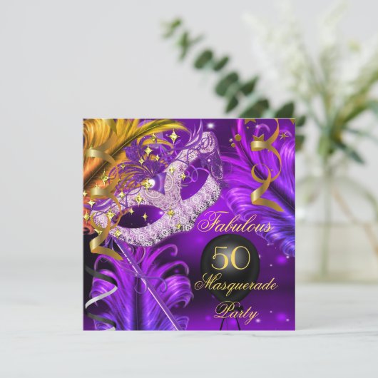 素晴らしい誕生日パープル金ゴールドマスカレードパーティー2 招待状 (スタンド正面)