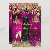 素晴らしい誕生日ピンクお祝いスターヒール 招待状 (正面/裏面)