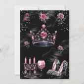 素晴らしい誕生日ピンクシルバーブラックティアラヒール 招待状 (裏面)