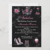 素晴らしい誕生日ピンクシルバーブラックティアラヒール 招待状 (正面)