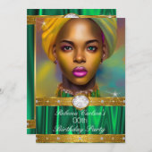 素晴らしい誕生日フォトエメラルドダイヤモンド 招待状 (正面/裏面)