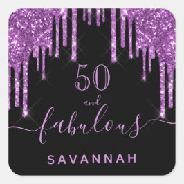 素晴らしい誕生日ブラックパープルグリッターエレガント50 スクエアシール