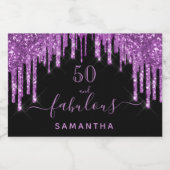 素晴らしい誕生日ブラックパープルグリッターエレガント50 スパークリングワインラベル (シングルラベル)