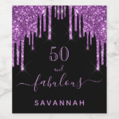 素晴らしい誕生日ブラックパープルグリッターエレガント50 ワインラベル (シングルラベル)