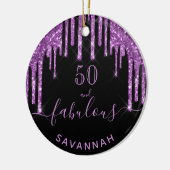 素晴らしい誕生日ブラックパープルグリッタースパークル50 セラミックオーナメント (左)